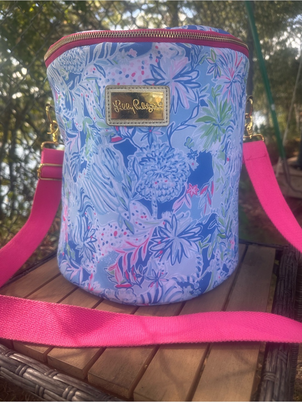Lilly Pulitzer Beach Cooler Splendor In the Sand Bag Pink Blue Gold